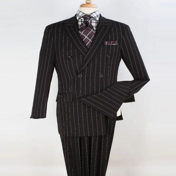 Pleated Suit - Mens Suits With Pleated Pant - Regular Fit Double Breasted Suit - - Picture 1 of 2